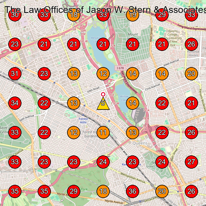 The Law Offices of Jason W. Stern & Associates GeoGrid visibility map for Estate Planning Attorney in Forest Hills